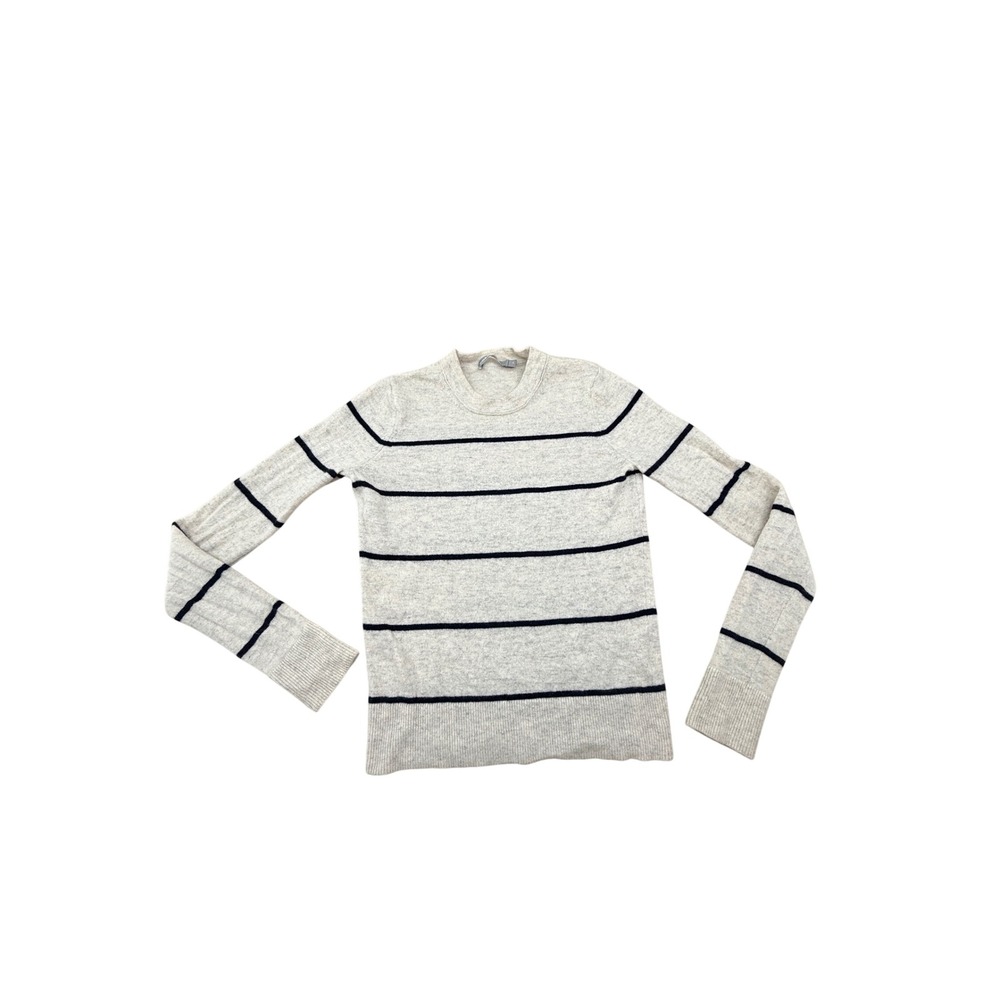 Vince Cashmere Striped Crewneck Sweater Gray Navy Blue XS fall cozy